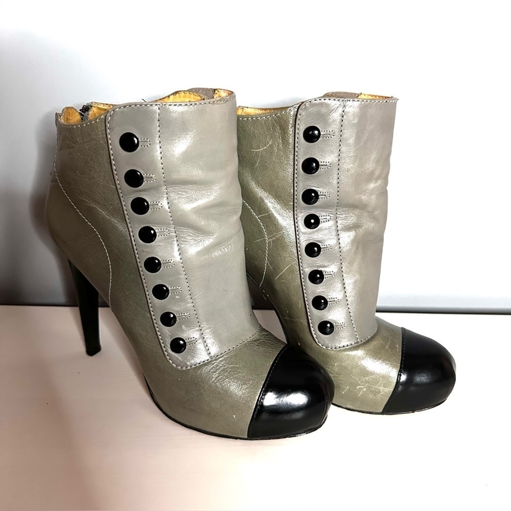 L.A.M.B. - Women’s Booties, High Heel, Olive & Black, Leather Upper & Sole, Sz 6
